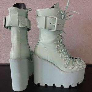 Dolls Kill Pastel Mint Lace-Up Platform Boots with Buckle